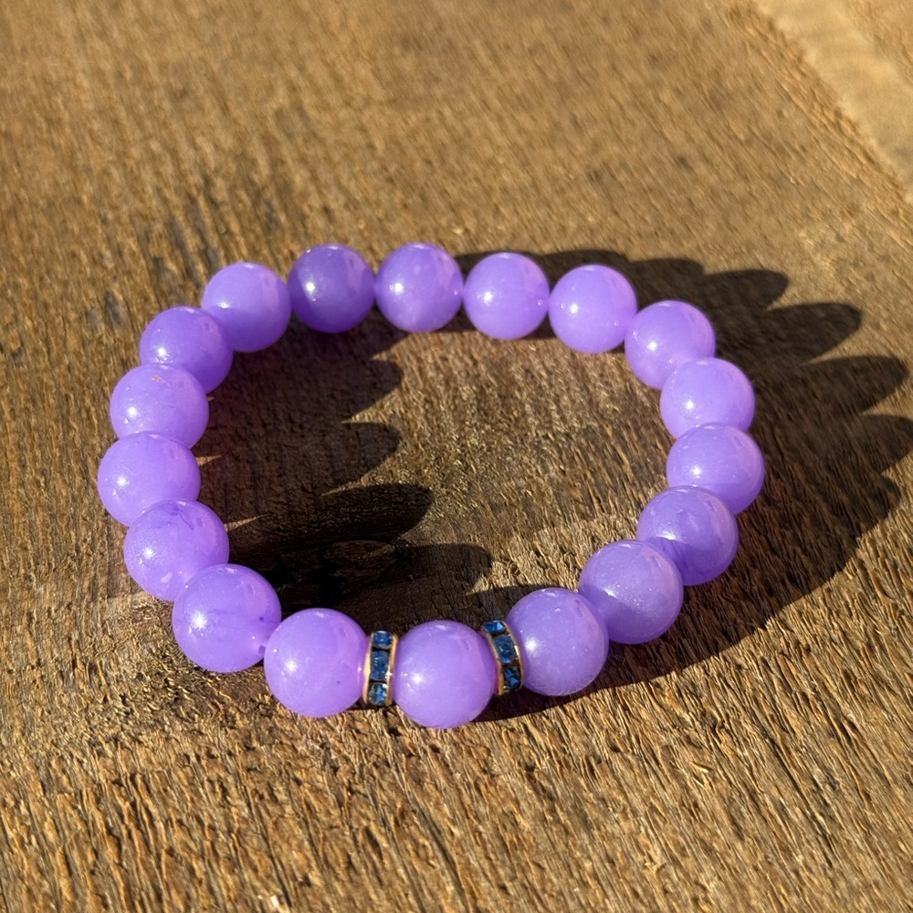 Purple Phosphosiderite Beaded Bracelet with blue and gold findings